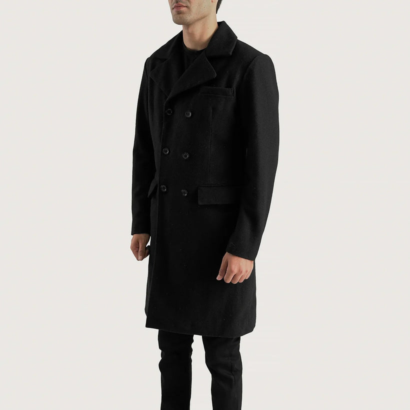 Claud Černá Wool Double-Breasted Coat pánská
