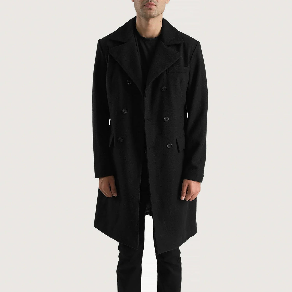 
Detailní pohled of Notch & Button Hardware on Claud Black Wool Double Breasted Coat