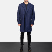 
Blue Wool Double Breasted Coat in Navy Blue Synthetic Wool - Přední pohled a přiléhavá silueta | Koupit online