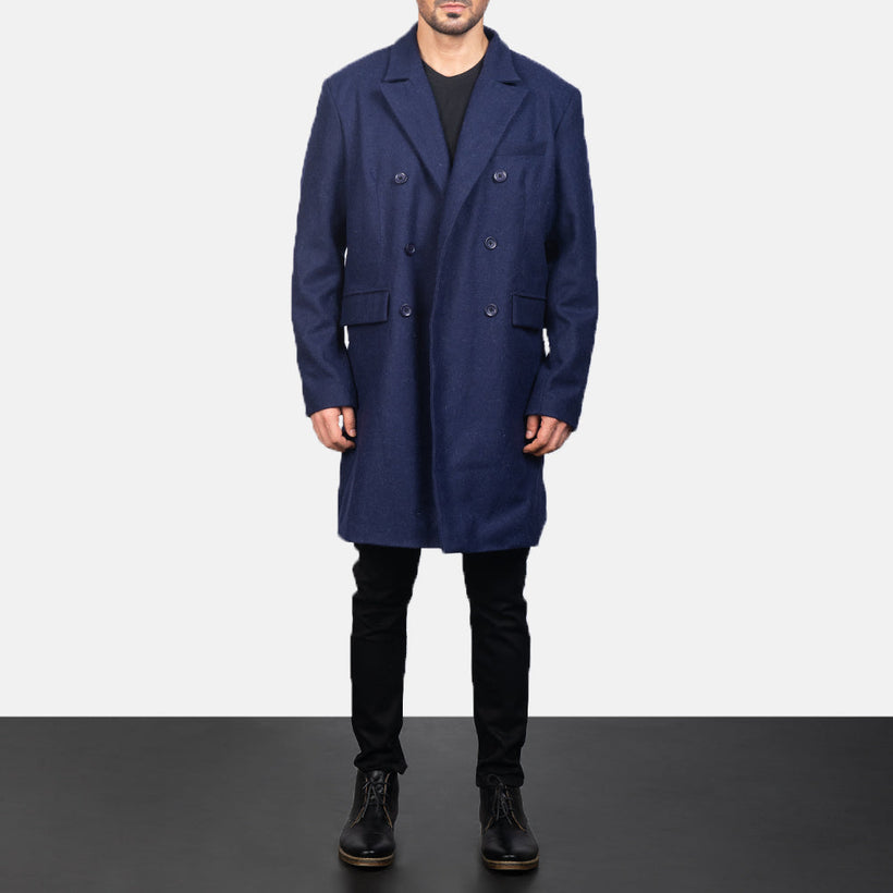 Claud Blue Wool Double-Breasted Coat pánská