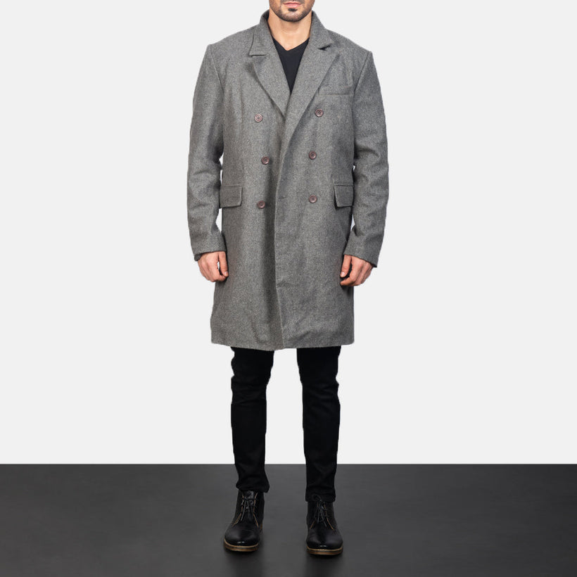 Claud Grey Wool Double-Breasted Coat pánská