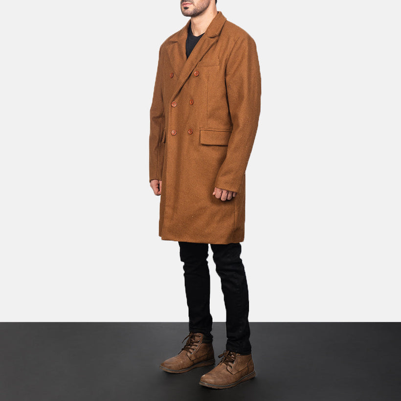 Claud Khaki Wool Double-Breasted Coat pánská
