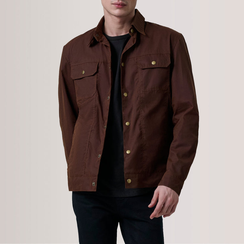 Colberto Hnědá Waxed Canvas Trucker Kožená bunda pánská