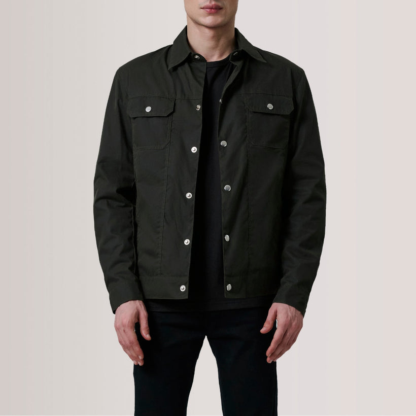 Colberto Olive Waxed Canvas Trucker Kožená bunda pánská