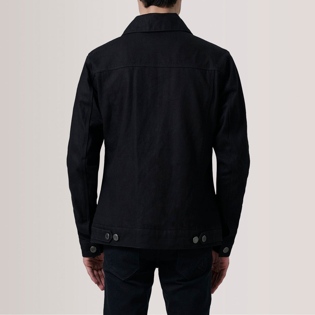 
Detailní pohled of Classic Collar & Heavy-Duty Zipper Hardware on Conard Černá Denim Trucker Kožená bunda pro Pány For Men