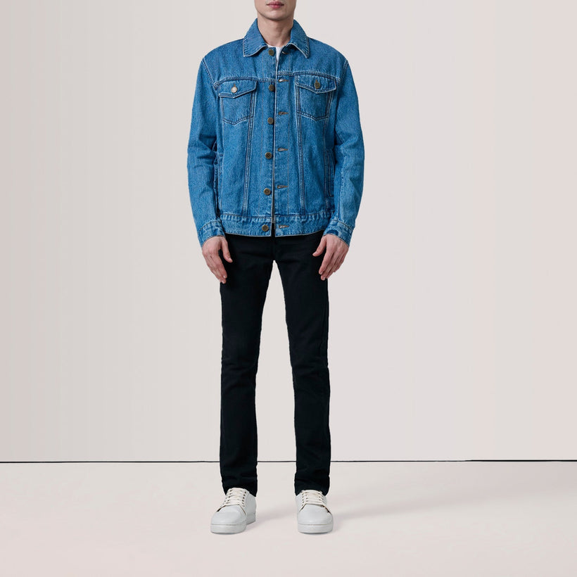 Conard Modrá Denim Trucker Kožená bunda pro Pány