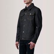 
Conard Faded Černá Denim Trucker Kožená bunda pro Pány For Men - Boční pohled ukazující ergonomický střih rukávů