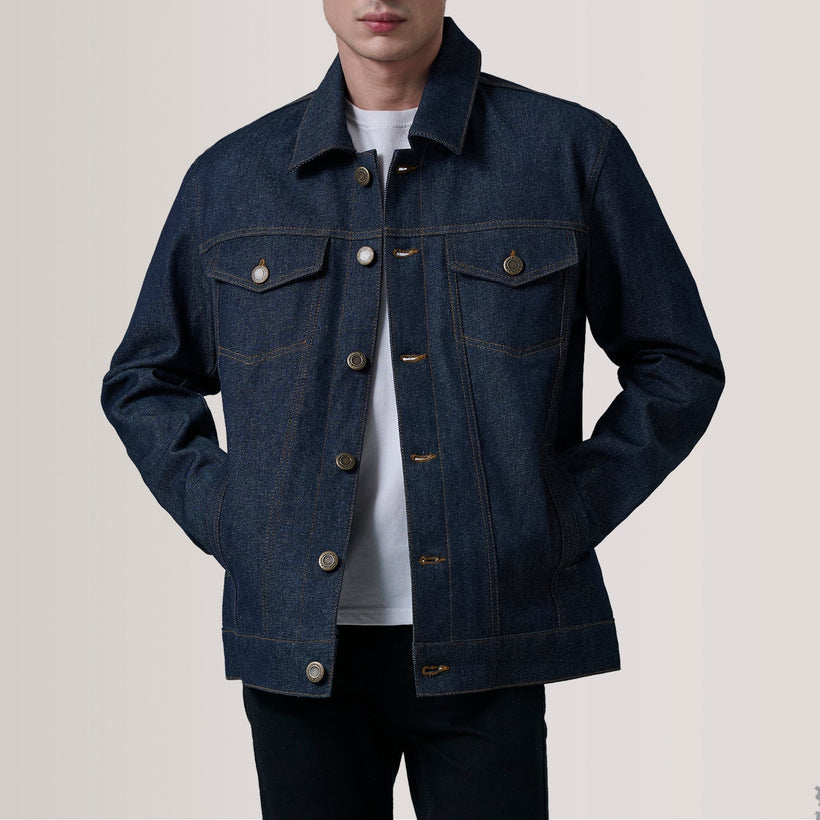 Conard Indigo Modrá Denim Trucker Kožená bunda pro Pány