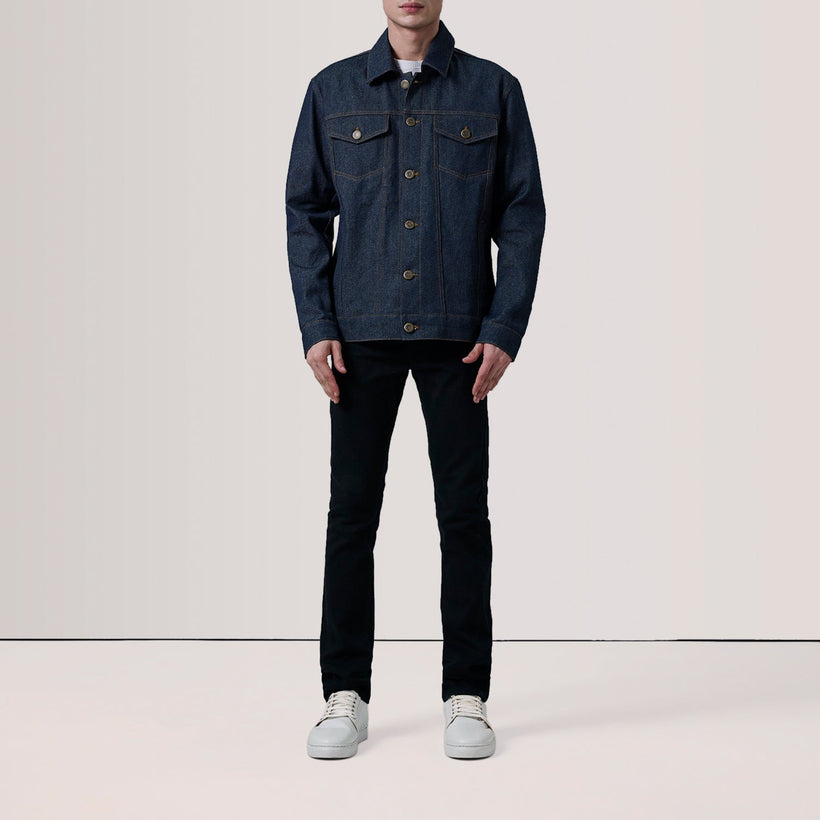 Conard Indigo Modrá Denim Trucker Kožená bunda pro Pány
