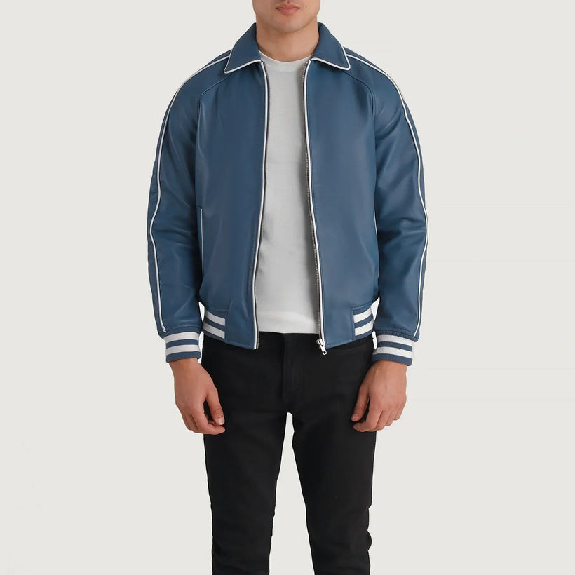 Cooper Blue Leather Varsity Kožená bunda pánská