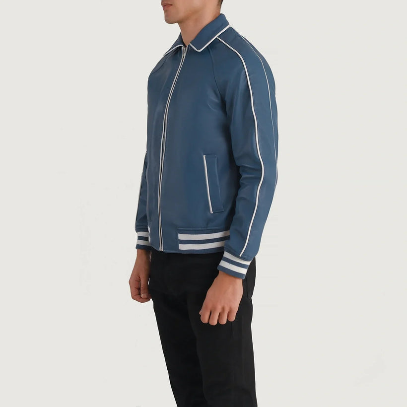 Cooper Blue Leather Varsity Kožená bunda pánská