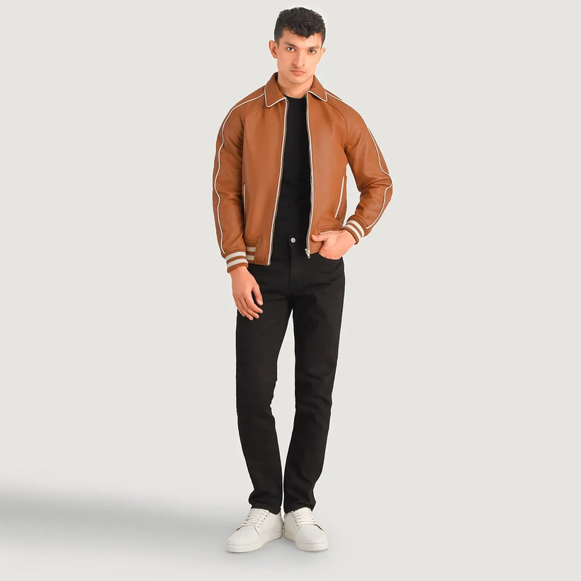 Cooper Světle hnědá Hnědá Leather Varsity Kožená bunda pánská