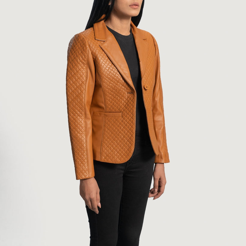 Cora Quilted Hnědá Leather Blazer dámská