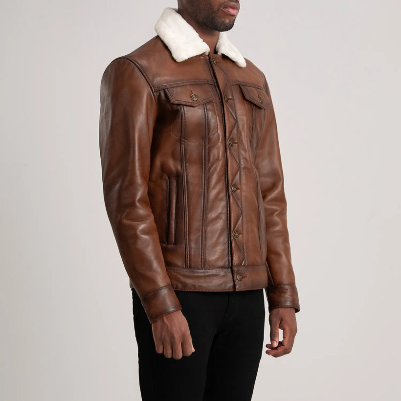 Dallis Hnědá Leather Shearling Trucker Kožená bunda pro Pány
