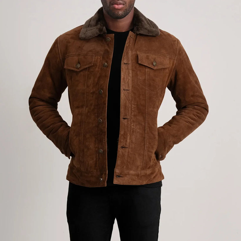 Dallis Hnědá Suede Shearling Trucker Kožená bunda pro Pány