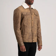 
Distressed Brown Sheepskin Snuffed Aviator Jacket - Zadní pohled s definovanými rameny a čistým lemem