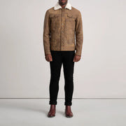 
Dallis Snuffed Brown Shearling Trucker Jacket - Boční pohled ukazující ergonomický střih rukávů