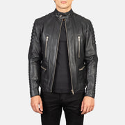 
Damian Grey Suede Biker Jacket in Grey Sheepskin Suede - Přední pohled a přiléhavá silueta | Koupit online