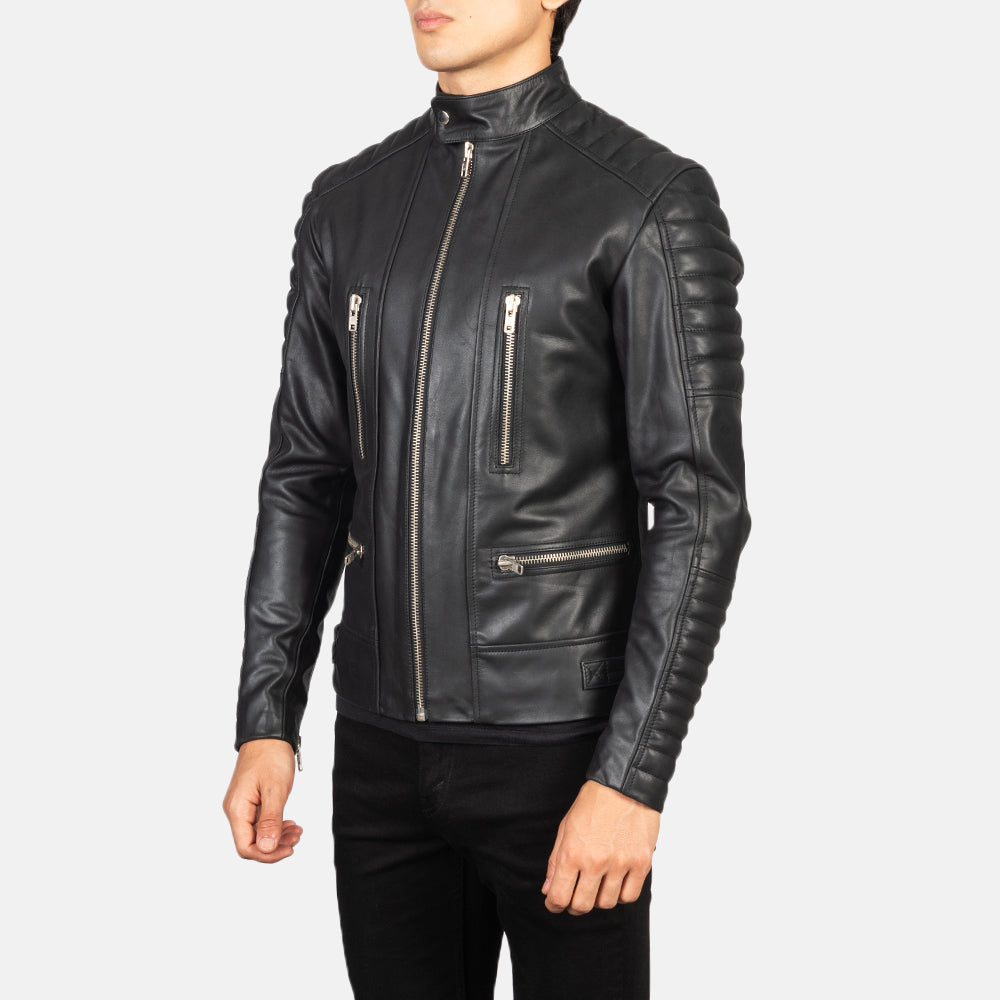 
Grey Sheepskin Suede Biker Jacket - Zadní pohled s definovanými rameny a čistým lemem
