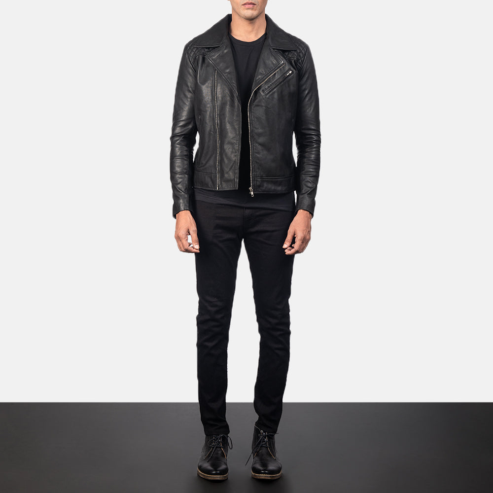 Detailní pohled of Notch & Zipper Hardware on Danny Quilted Brown Leather Biker Jacket