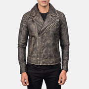 
Zipper & Hem Craftsmanship Construction Detail on Danny Quilted Brown Leather Biker Jacket