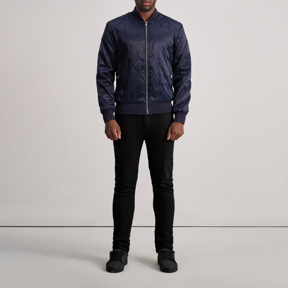 
Detailní pohled of Varsity & Zipper Hardware on Danson Prošívaná Modrá Varsity Kožená bunda pro Pány