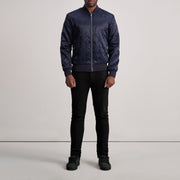 
Detailní pohled of Varsity & Zipper Hardware on Danson Prošívaná Modrá Varsity Kožená bunda pro Pány