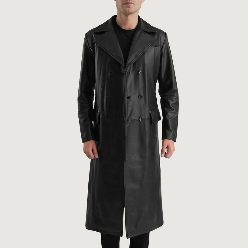Delmar Černá Leather Double-Breasted Coat pánská