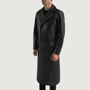 
Black Cowhide leather Coat - Zadní pohled s definovanými rameny a čistým lemem