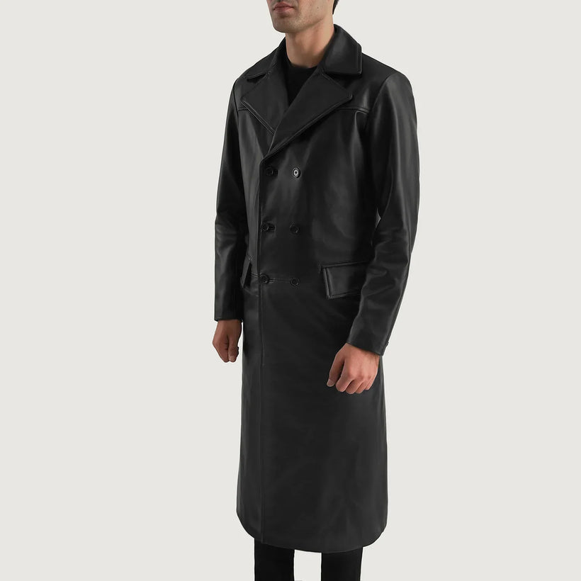 Delmar Černá Leather Double-Breasted Coat pánská