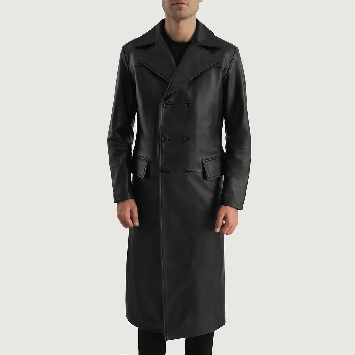 
Detailní pohled of Notch & Button Hardware on Delmar Black Leather Double Breasted Coat