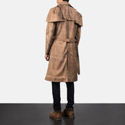 
Deux Hnědá Leather Duster pro Pány - Boční pohled ukazující ergonomický střih rukávů