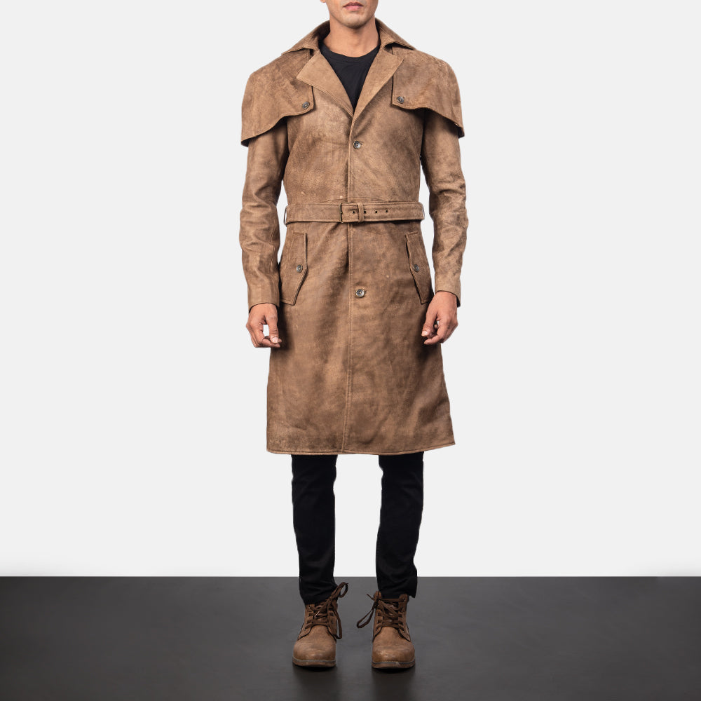 
Detailní pohled of Classic Collar & Buttons + Belt Hardware on Deux Hnědá Leather Duster pro Pány
