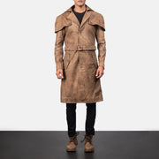 
Detailní pohled of Classic Collar & Buttons + Belt Hardware on Deux Hnědá Leather Duster pro Pány