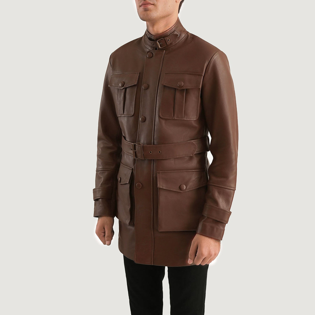 
Brown Cowhide leather Jacket - Zadní pohled s definovanými rameny a čistým lemem