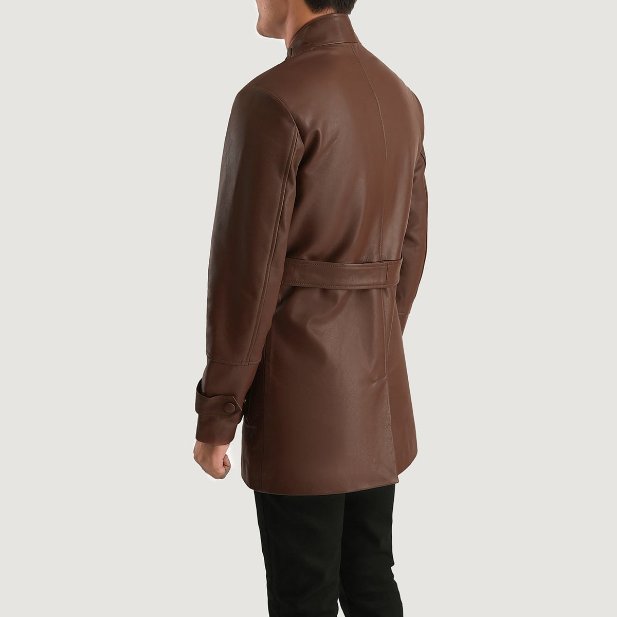 
Detailní pohled of High neck with Belt & Snap button Hardware on Dolf Hnědá Kožená bunda pro Pány