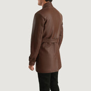 
Detailní pohled of High neck with Belt & Snap button Hardware on Dolf Hnědá Kožená bunda pro Pány