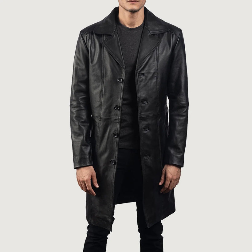 Don Long Černá Leather Coat pánská