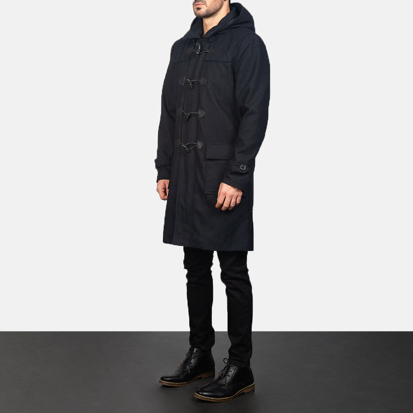 Drake Černá Wool Hooded Duffle Coat pánská