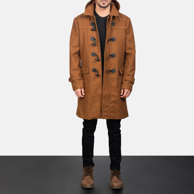 Drake Khaki Wool Hooded Duffle Coat pánská