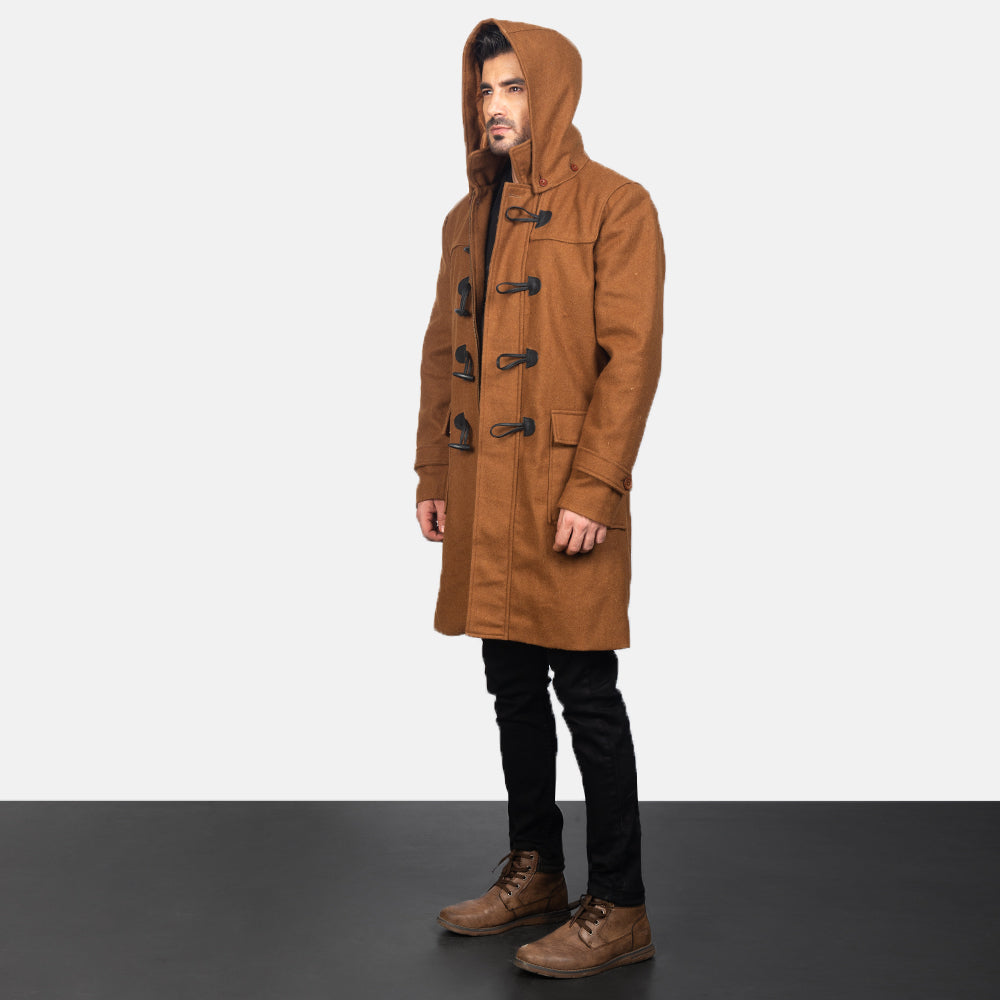 
Khaki Synthetic Wool Trench Coat - Zadní pohled s definovanými rameny a čistým lemem