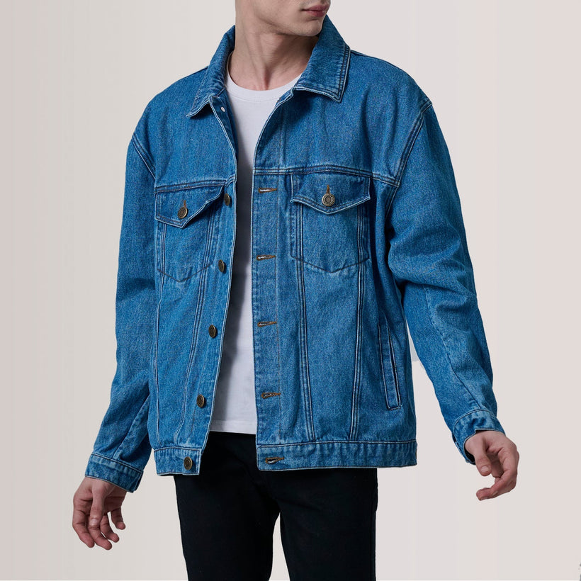 Eddie Dark Blue Oversized Denim Trucker Kožená bunda pánská