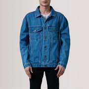
Dark Blue Full-Grain leather Jacket - Zadní pohled s definovanými rameny a čistým lemem