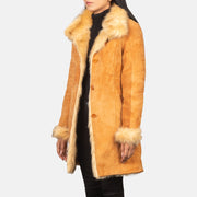 
Distressed Beige Goatskin Suede Leather Coat - Zadní pohled s definovanými rameny a čistým lemem