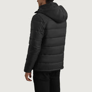 
Detailní pohled of Classic Collar & Zipper With Wind Flap Hardware on Erico Černá Hooded Puffer Kožená bunda pro Pány