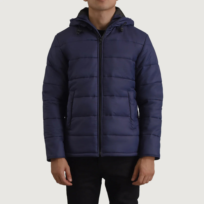 Erico Modrá Hooded Puffer Kožená bunda pro Pány