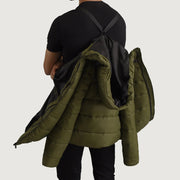 
Detailní pohled of Classic Collar & Zipper With Wind Flap Hardware on Erico Olivově zelená Hooded Puffer Kožená bunda pro Pány