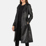 
Fixon Hooded Černá Kožený trenčkot pro Dámy in Black Sheepskin Leather - Přední pohled a přiléhavá silueta | Koupit online
