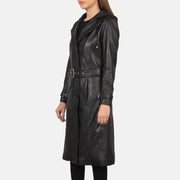 
Detailní pohled of Hooded & Button + Belt Hardware on Fixon Hooded Černá Kožený trenčkot pro Dámy