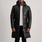 
Floyd Tan Hooded Leather Puffer Coat in Tan Brown Sheepskin Leather - Přední pohled a přiléhavá silueta | Koupit online